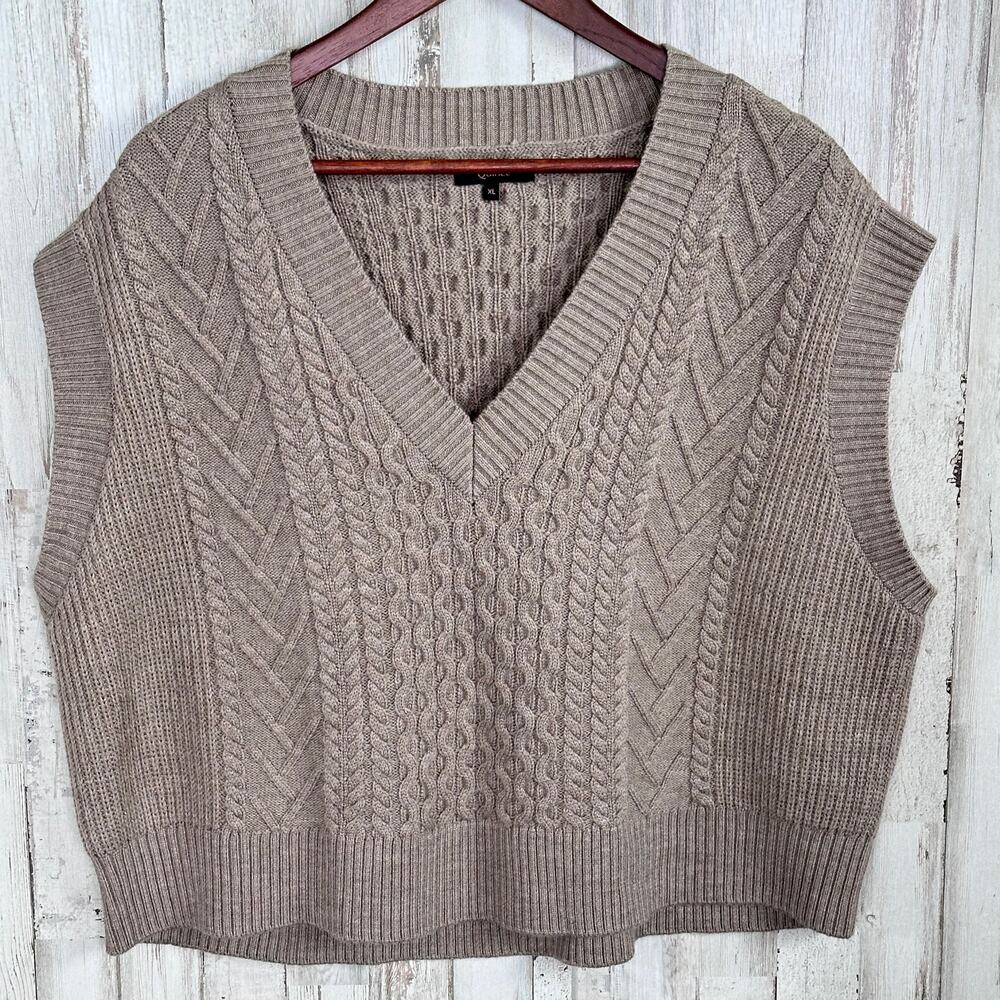 NWOT Quince 100 Merino Wool Cable Sweater Vest XL Toffee Cropped Academia Preppy